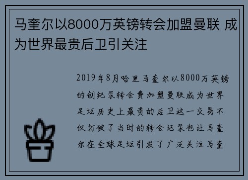 马奎尔以8000万英镑转会加盟曼联 成为世界最贵后卫引关注 马奎尔以8000万英镑转会加盟曼联 成为世界最贵后卫引关注